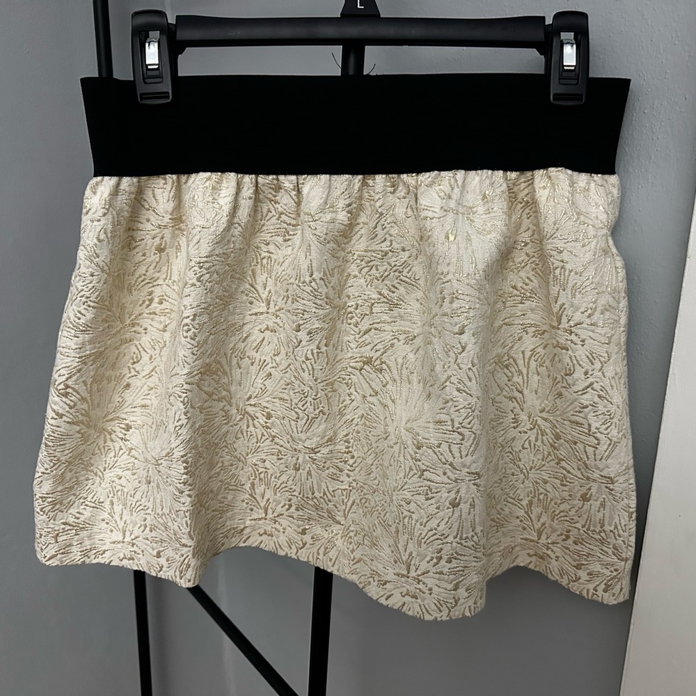 Delia’s Fabric Mini Skirt - Elastic Waistband - Cream and Gold Cloth - Size M